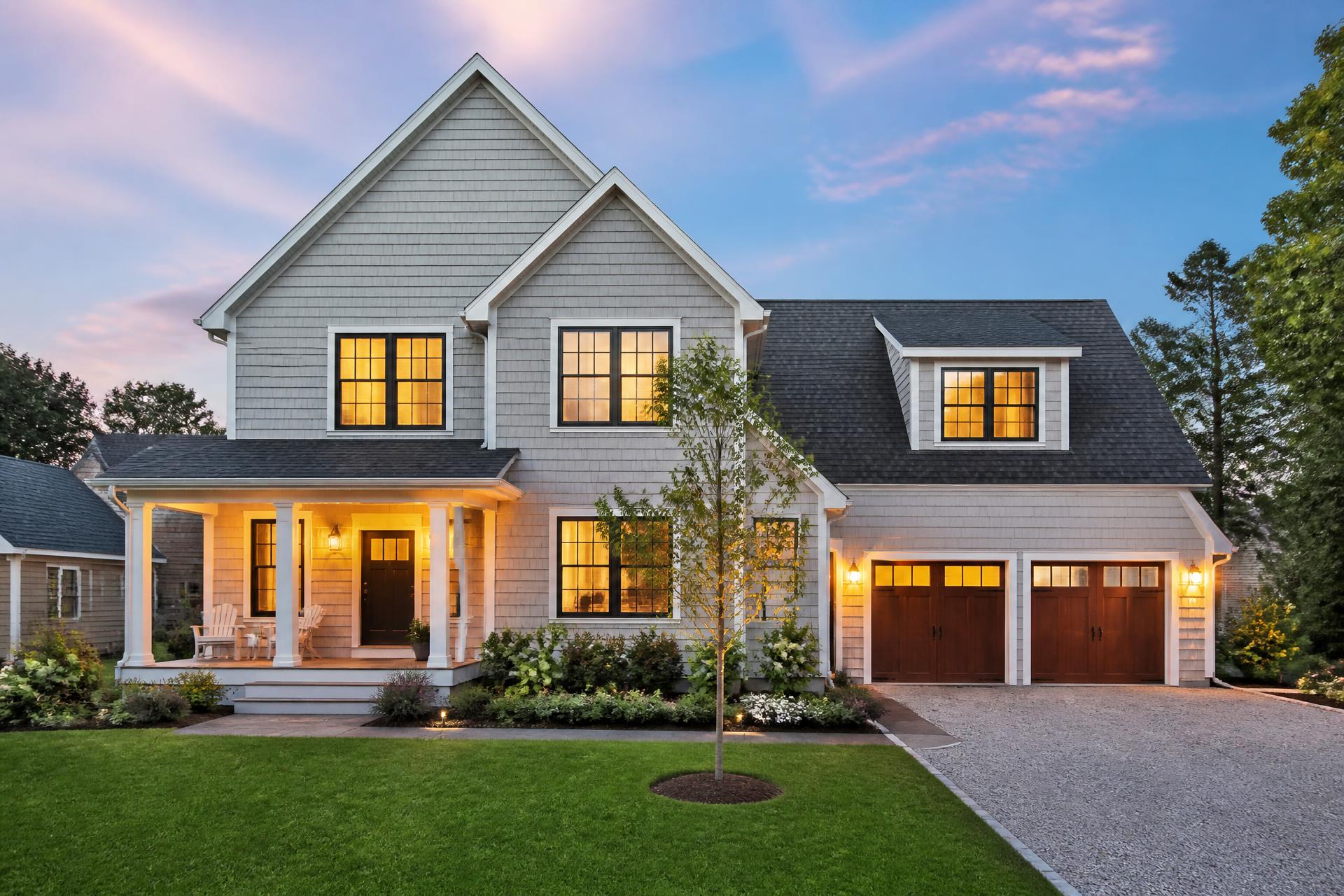 Well-maintained single-family home at dusk